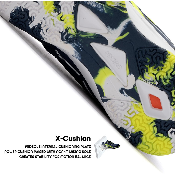 Професійне бадмінтонне взуття HUNDRED Xoom для чоловіків, матеріал верху: поліестер, підошва: гума, для бадмінтону/тенісу/сквошу/настольного тенісу/баскетболу та падел, колір: темно-синій/лайм, розмір EU 42