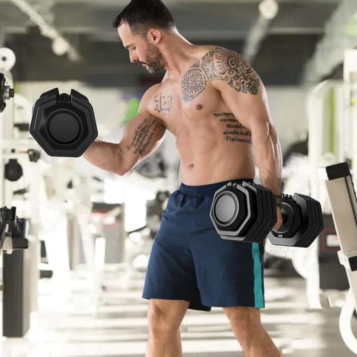 Набір гантелей регульовані, 11 кг/24.5 кг, 2 шт. з неслизьким грифом, швидке регулювання ваги, чорний колір