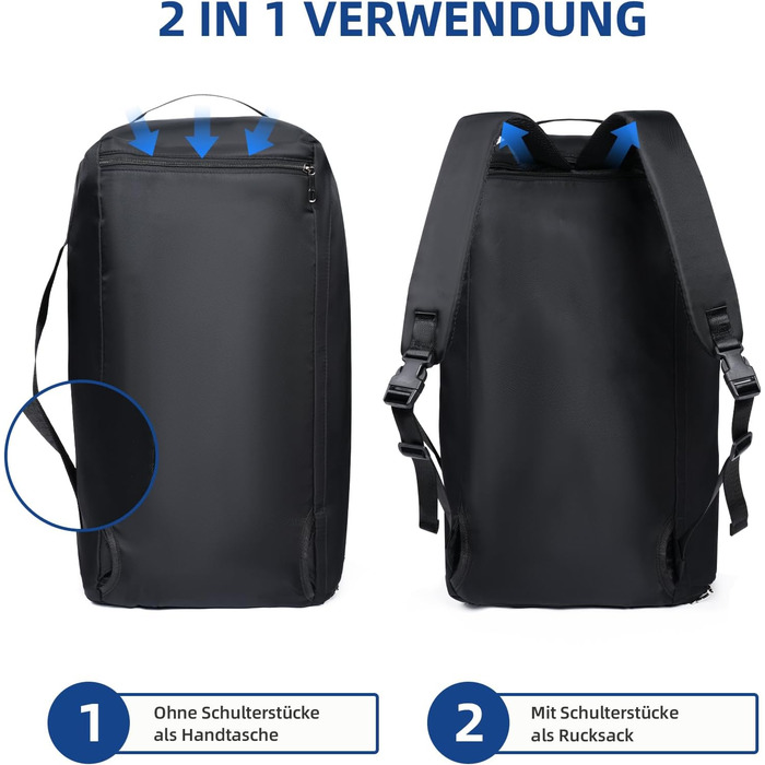 Спортивна сумка-рюкзак для чоловіків та жінок - містка дорожня/тренувальна сумка з відділенням для взуття та мокрих речей, 50 x 28 x 25 см, чорна