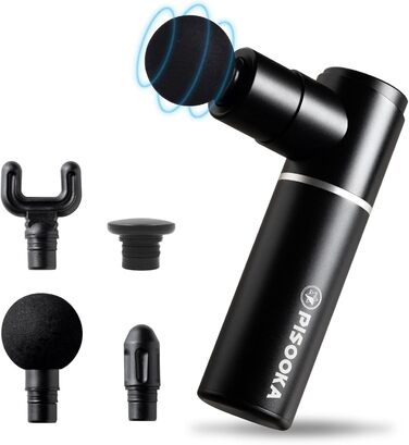Масажер для м'язів PISOOKA X Mini - портативний, тихий, 66W, 9mm амплітуда, USB-C, 4 режими, 4 насадки для спини, шиї, плечей, ніг, офісу та спорту (Чорний)