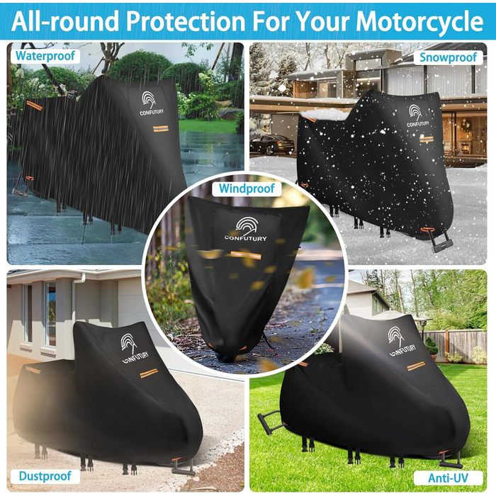 Мотоциклетний гараж Motorrad Garage Winterfest: захист від холоду та вологи, 600D Oxford, для зберігання мотоцикла, з вікном для номерного знаку, водонепроникний, з відбиваючими смугами, для використання на вулиці та в приміщенні (195x95x110 см)