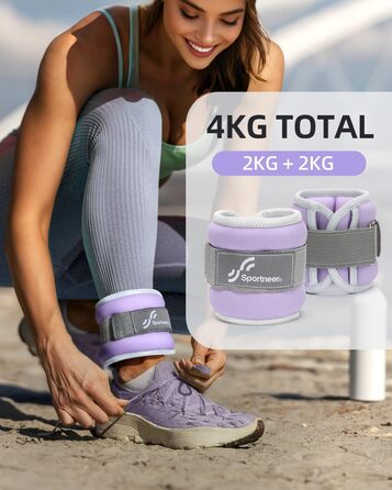 Утяжелители для рук и ног Sportneer (2кг х 2, фиолетовые) для фитнеса, бега, ходьбы, силовых тренировок - манжеты для женщин и мужчин