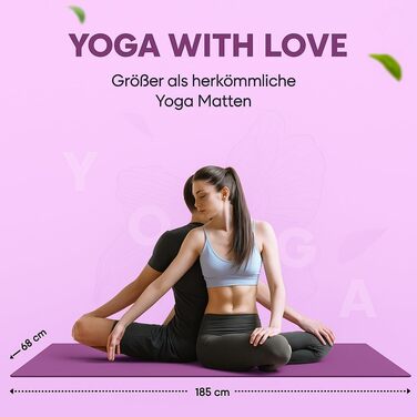 Килимок для йоги YOGALABS® STUDIO 185 x 68 x 0,4 см (великий) з ремінком з ECO PU та натурального каучуку - нековзне покриття для гімнастики та пілатесу, 100% екологічний, без шкідливих речовин (фіолетовий)