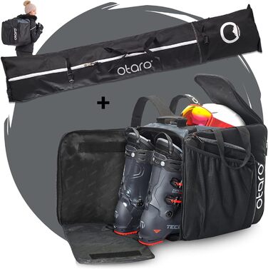 Чохол для лижних черевиків Otaro з відділенням для шолома | Сумка для лиж, шолома та аксесуарів | Водонепроникний, міцний | Комплект: сумка для черевиків (57л) + сумка для лиж XL (на 2 пари), сірий