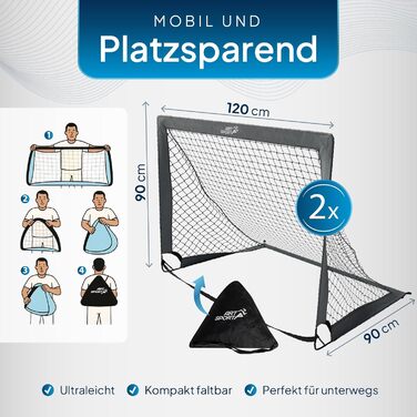 ArtSport Ворота для футболу Pop-up Goal Master - 2 шт. з аксесуарами - складані та готові до гри - 2 ворота для гри в приміщенні та на вулиці - дитячий футбол, ворота (Сірий)