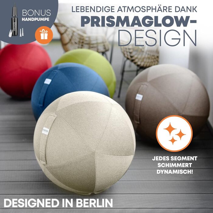 Стілець-м'яч MEGGS® 65 см: ергономічний, для офісу та дому, з антиковзким покриттям, для вагітних, знімний чохол, перламутрово-бежевий