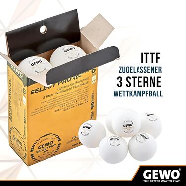 М'ячі для настільного тенісу GEWO Select PRO 3 зірки, 40+ мм, пластик, ITTF, 6 шт.
