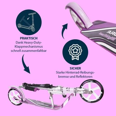 Самокат HUDORA BigWheel 205 для дітей і дорослих, складаний, регульована висота, з тросовим замком і ременем для перенесення, для міста, до 100 кг, від 6 років