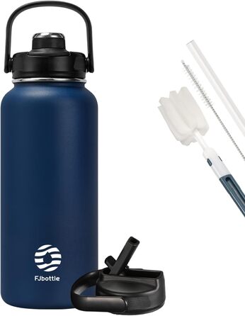 Термобутилка Fjbottle з нержавіючої сталі з трубочкою, 950/1200 мл, 2 кришки, BPA-free, герметична спортивна пляшка для води, велоспорту, школи, фітнесу, газованої води