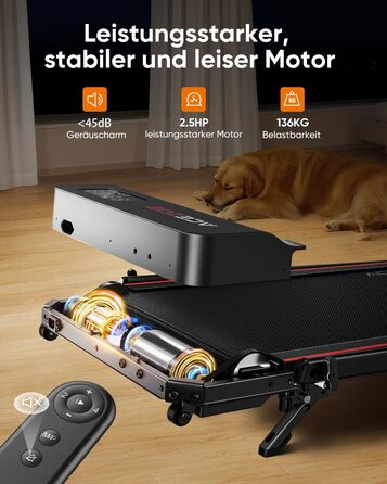 Біговий тренажер 6 в 1 для дому, складаний, з регулюванням нахилу 10% та ручкою. Підходить для дому/офісу, LED-дисплей, до 135 кг, пульт дистанційного керування та додаток. Без встановлення (червоний)