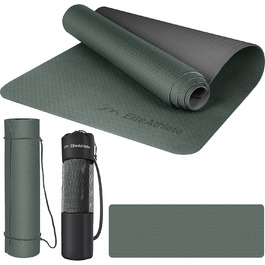 Килимок для йоги EliteAthlete 183×61×0,6 см, нековзкий, з ременем і сумкою, для фітнесу, пілатесу, тренувань, Deep Forest