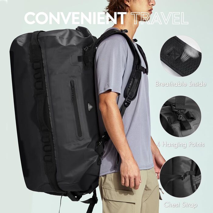 Водонепроникний рюкзак Haimont 90L, RollTop, для пляжу, човнів, каяків, кемпінгу, риболовлі та мотоциклів (Чорний)