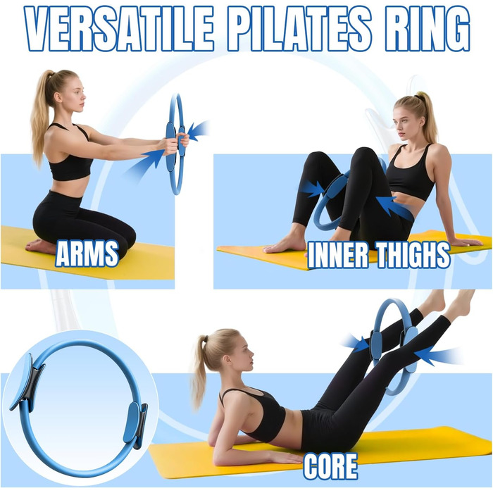 Набір для пілатесу Aischens: кільце Magic Circle, міні-м'яч, еластичні стрічки (6 шт.), для дому, фітнесу, йоги