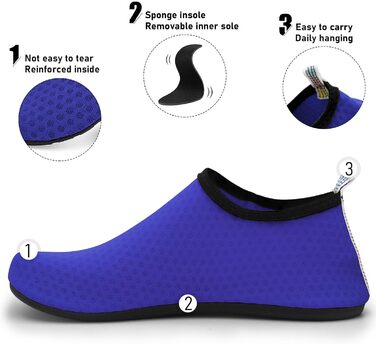 Водні тапки чоловічі та жіночі для плавання та йоги. Швидковисихаючі, дихаючі, зрізні. Розміри 34-45 EU, 40/41 EU. Колір: блакитний