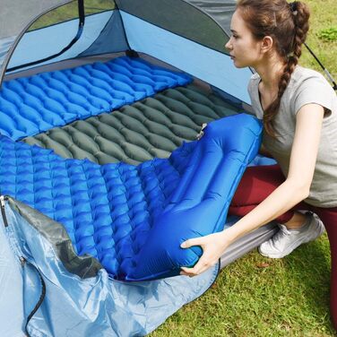 Кемпінговий килимок Isomatte Camping Ultraleicht: надувний, водонепроникний, компактний, з подушкою. Ідеально для кемпінгу, спорту, подорожей та хайкінгу. Зелений (Синій).