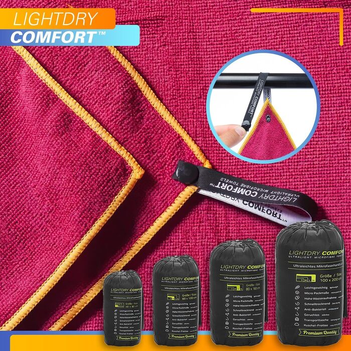 LightDry® Оригінальний спортивний рушник з мікрофібри для подорожей та рюкзака - рушник для спорту та фітнесу, швидковисихаючий, абсорбуючий, легкий та антибактеріальний (60 x 30 см, Бордовий)
