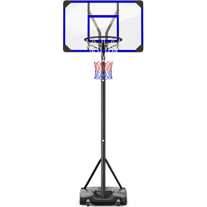 Баскетбольний кошик Outdoor зі стійкою, регульована висота 147-260 см, міцна задня стінка 82x53 см, збільшений діаметр основи та колеса, для гри в приміщенні та на вулиці (Блакитний)