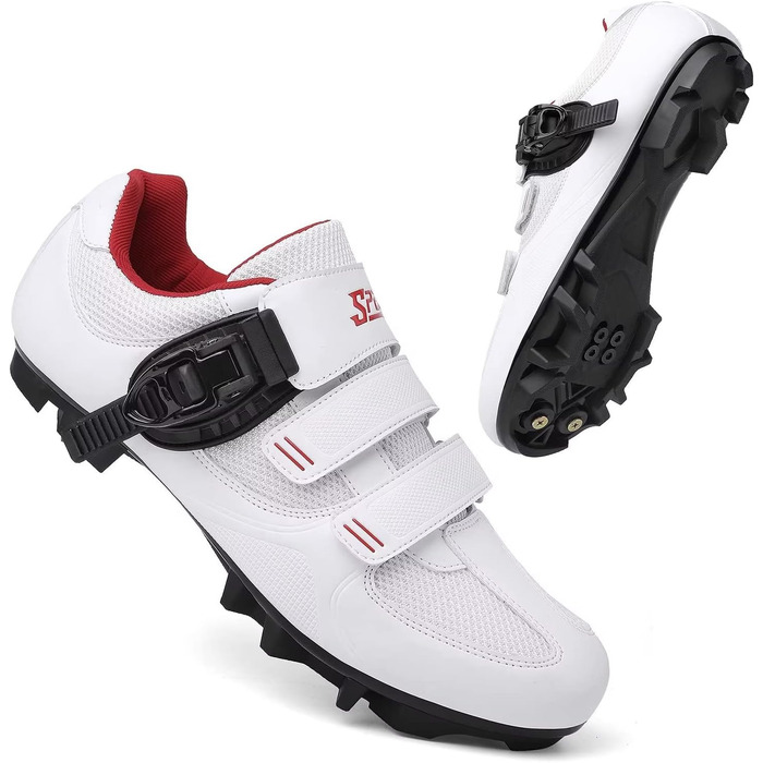 Велосипедні черевики Mountain для чоловіків та жінок, MTB, SPD, для гірського велосипеда з пряжкою, зелені (43 EU, C білий/червоний)