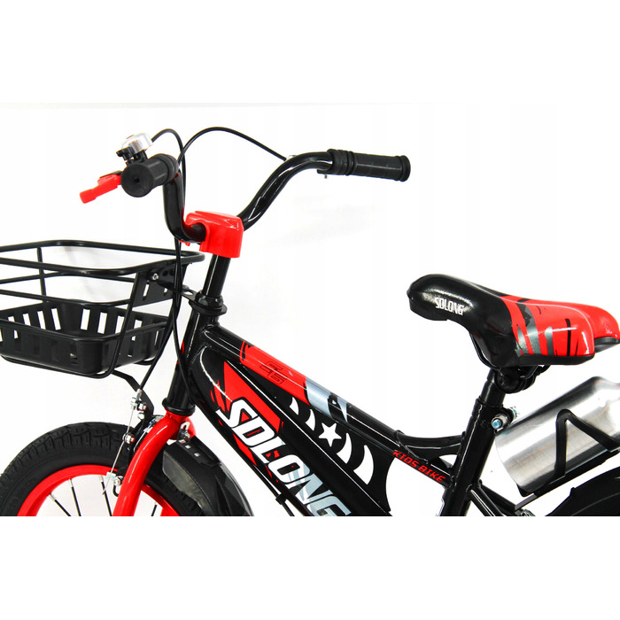 Дитячий велосипед 16 дюймів з кошиком та додатковими колесами для хлопчика, червоний