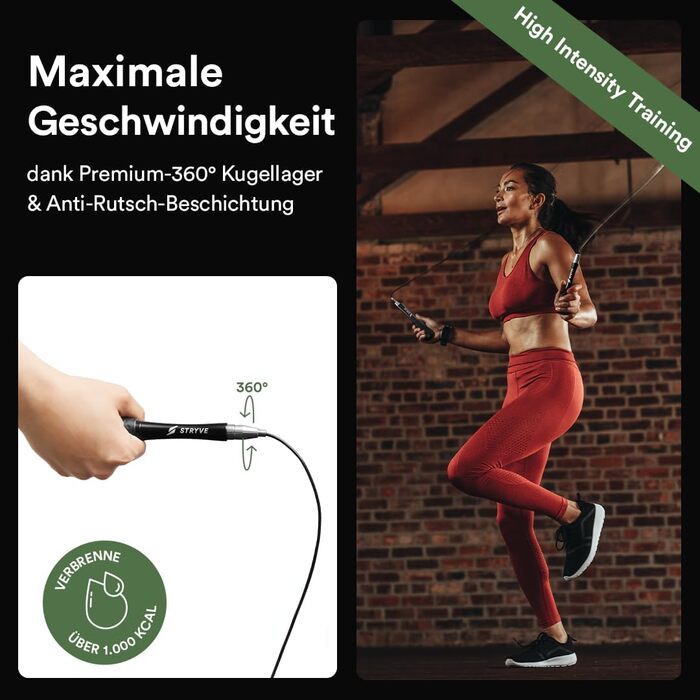 STRYVE Speed Rope – швидкісна скакалка з ергономічною антиковзною ручкою та регульованою довжиною, преміум бренд