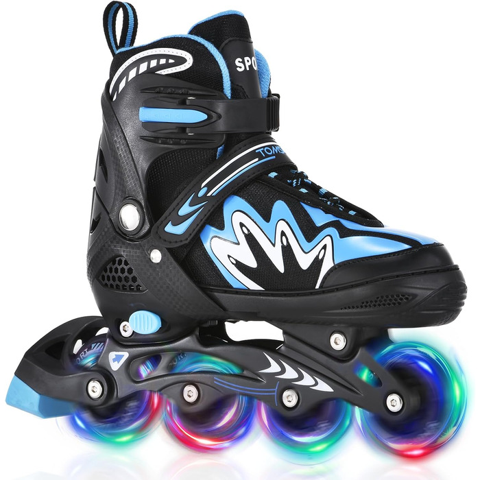 Роликові ковзани TOMSHOO Inliner з регулюванням розміру, LED-колесами, для дітей та дорослих (синій, L (37-39 EU))