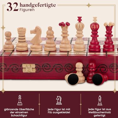 Шаховий набір Intarsien Pearl XL з вишневого дерева | Master of Chess | Класичний шаховий набір 42 см для дітей та дорослих | Шахове поле з фігурами (Червоний XL)