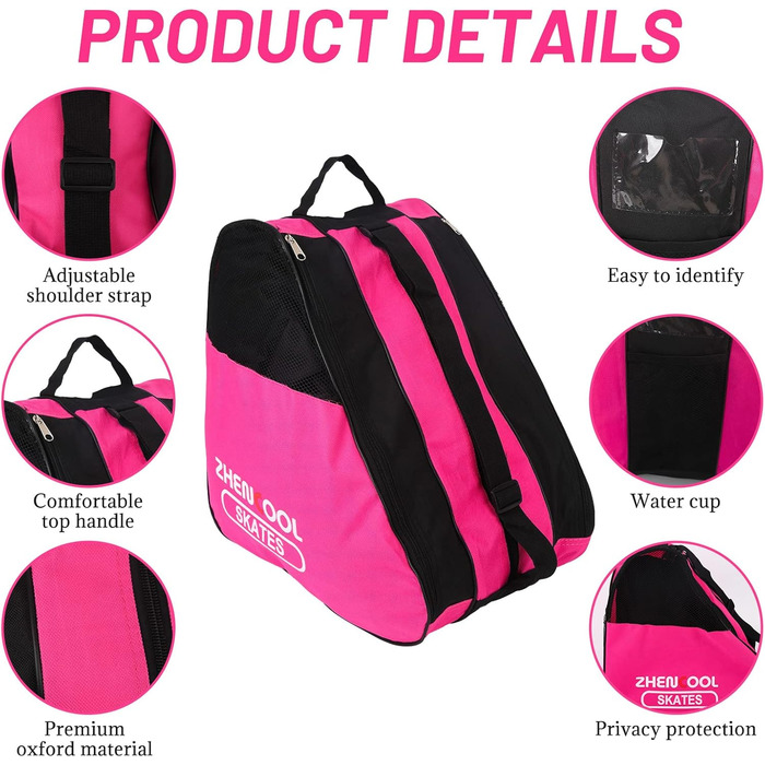 Сумка для роликових ковзанів та ковзанів, рожева: для дорослих та дітей, з регульованими ременями