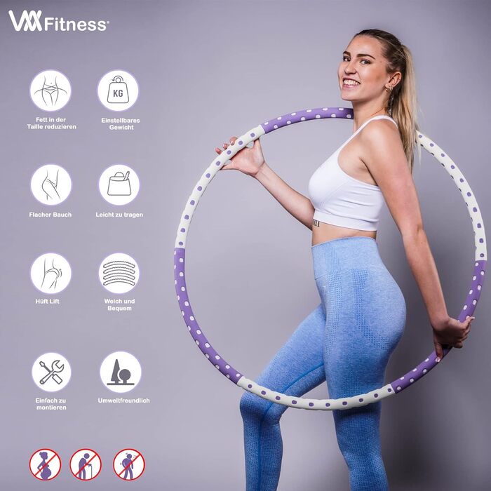 Hula Hoop для дорослих розбірний, з сталевим ядром, піна преміум-класу, для фітнесу, схуднення та масажу - фіолетово-білий