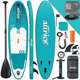Надувний SUP-борд ALLPICK Premium Set: Комплектація для SUP-серфінгу, камера, аксесуари, регульоване весло, 200 кг, серо-зелений