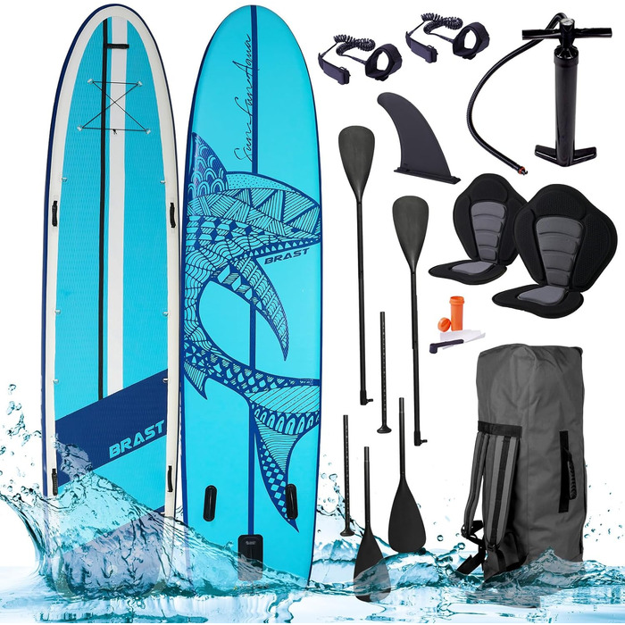 Надувна SUP-дошка BRAST Family XXL 370x87x15 см, комплект для сім'ї до 210 кг, з аксесуарами: 2 каяк-сидіння, 2 педалі, 2 весла, насос, рюкзак