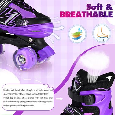 Дитячі ролики LOKJIJI для хлопчиків та дівчаток, регульовані, 4 розміри, фіолетово-білі та чорно-білі (M, чорний & фіолетовий)