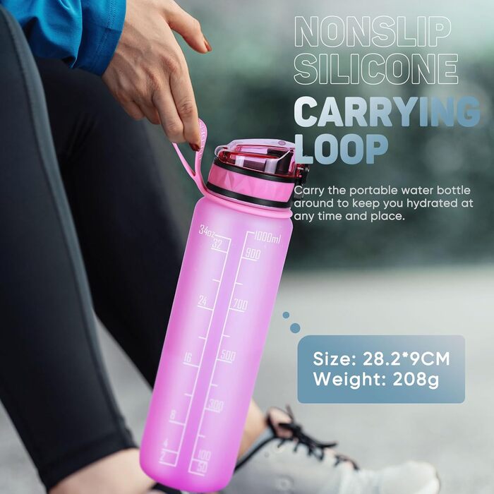 Спортивна пляшка для води 1л BPA-free з неслизьким гумовим грифом для велосипеда, активного відпочинку, школи, спортзалу, колір: зелений (малина, 1000 мл)