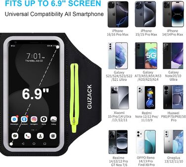 Спортивний браслет для телефону Universal, Тримач для телефону для бігу з навушниками та кишенею. Підходить для iPhone 16 Pro Max/15 Pro/14 Pro/13/12/11. Кишеня для телефону для бігу та тренувань. До 6.9 дюймів (A - Зелений замок)