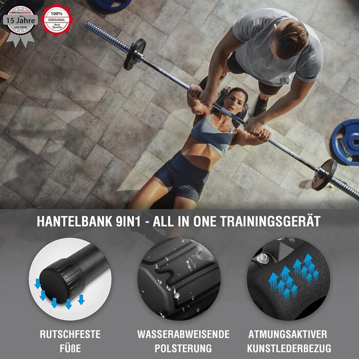 Гантельний лавка Ultrasport, багатофункціональний, складаний, для пресу та віджимань, 18 положень, до 500 кг, з еластичними стрічками