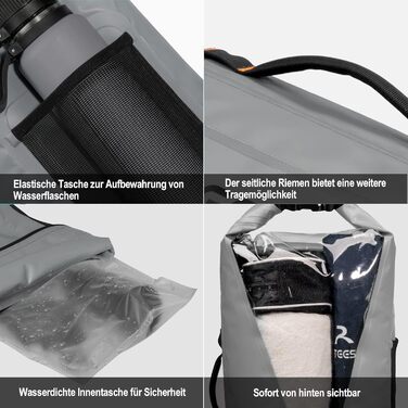 Чорний рюкзак Blackace Arteesol водовідштовхуючий, Dry Bag 20L, 40L, 45L. Ідеально для каякінгу, кану, кемпінгу, трекінгу, походів, вітрильного спорту та інших водних видів спорту (сірий, 45L)