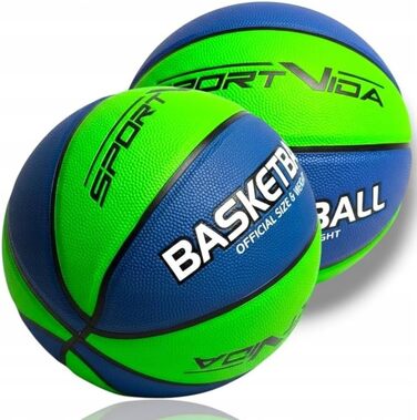 Баскетбольний м'яч SportVida, розмір 7 - для гри в залі та на вулиці, з преміум-шкіри PU - антиковзкий вуличний м'яч для бетону та залу - офіційний розмір змагань (75-78 см) (зелений та синій)