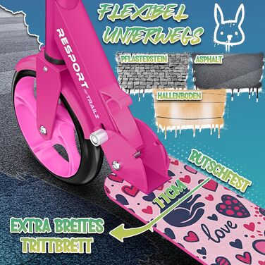 Дитячий та дорослий трюковий самокат Cityroller з дзвіночком та ремінним ременем | Регульована висота та складаний, до 100 кг | Самокат з великими колесами, рожевий