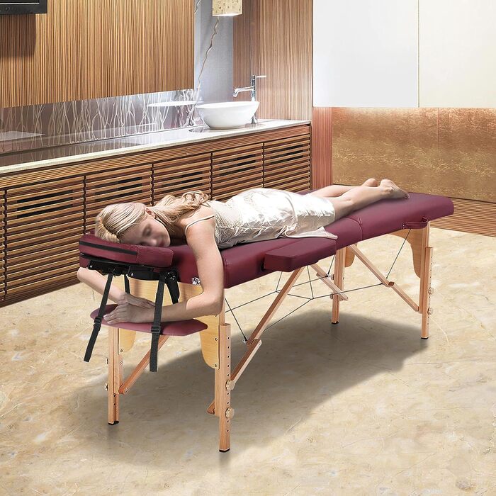 Масажний стіл Yaheetech з 2 зонами, регульована висота, дерев'яні ніжки, включає підголовник та підлокітники, 213 × 82 x 85,5 см, до 250 кг