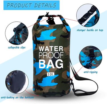 Водонепроникна сумка Dry Bag об'ємом 10L, 20L, 30L з регульованим плечовим ременем для плавання, рафтингу, кемпінгу, риболовлі, катання на човні, походів, каякінгу. Колір: блакитний (3000)