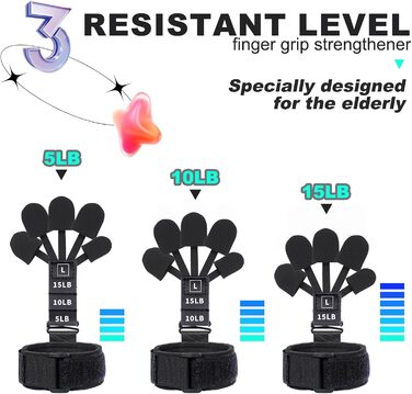 Розвантажувач пальців, тренажер сили хвата для літніх людей, 3 рівні, регульовані, для фізіотерапії