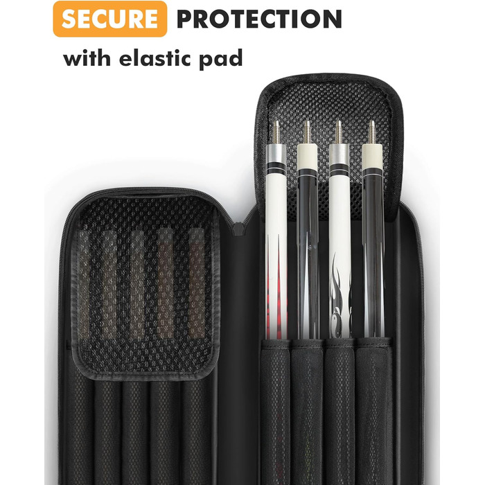 Чохол для більярдного кия, 10 x 13 см, з кількома кишенями, для 4 київ, 5 аксесуарів, з підкладкою, м'який та міцний, з регульованими плечовими ременями, чорний (для чоловіків та жінок)