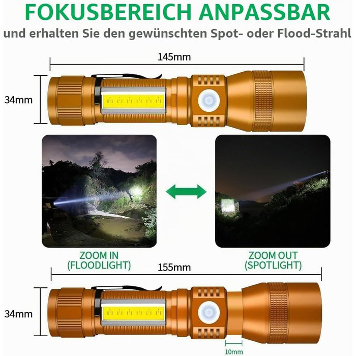 Ліхтарик Karrong LED з USB-зарядкою та магнітом, ультрафіолетовий UV-ліхтар 395нм, 7 режимів світла (включаючи червоне), акумуляторний набір для кемпінгу та походів, коричневий, 2 шт.