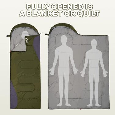 Спальний мішок Elevon для дорослих, підлітків та дітей, для холодної та теплої погоди, водонепроникний, легкий, компактний з компресійним мішком, 3-4 сезони, для кемпінгу, рюкзака, походів, подорожей, 1 особа, 1 шт, зелений