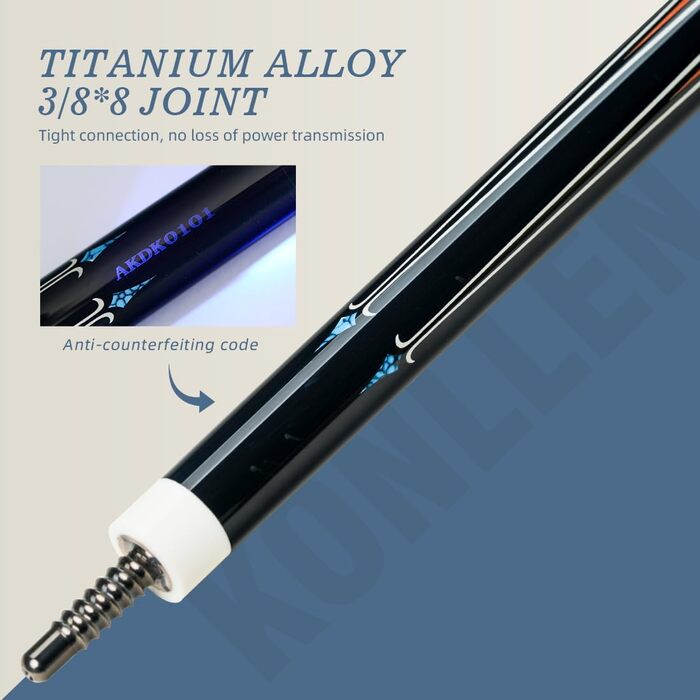 KONLLEN Billardqueue з карбону, 58 дюймів, професійний бик для дорослих, технологія Vollcarbon, низький коефіцієнт відхилення, бик для більярду з наконечником 12,5 мм (Pro Taper, ультрагладкий) KL-09