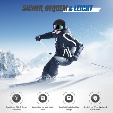 Шолом для гірськолижного спорту та сноуборду з маскою Skihel Kit, UV400, PC-маска, регульований, вентиляція, унісекс, білий (чорний, M)