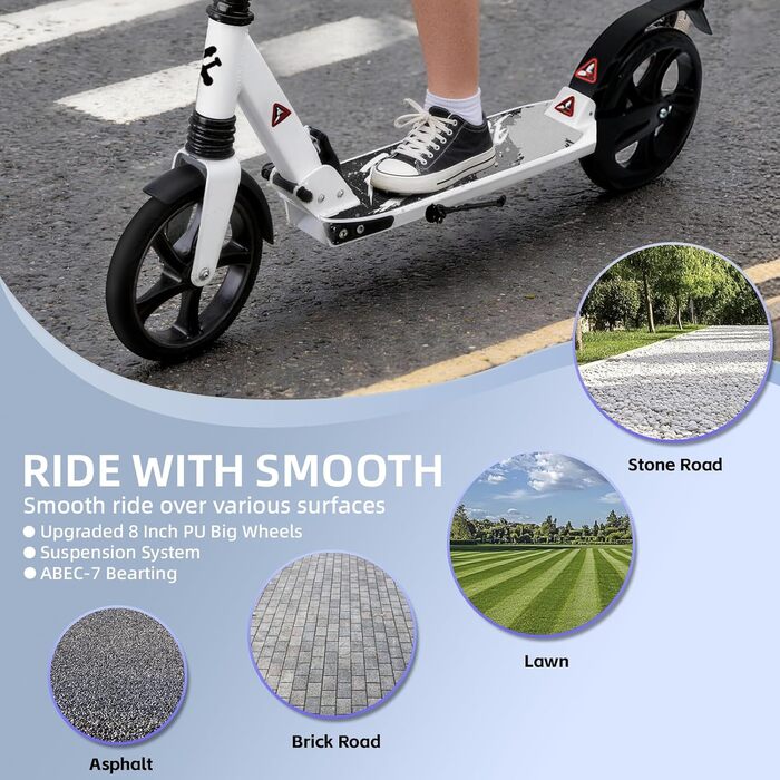 Міський трюковий ролер FREEDARE Cityroller для дітей та дорослих, складний, колеса 200 мм, регулювання висоти, до 100 кг, білий