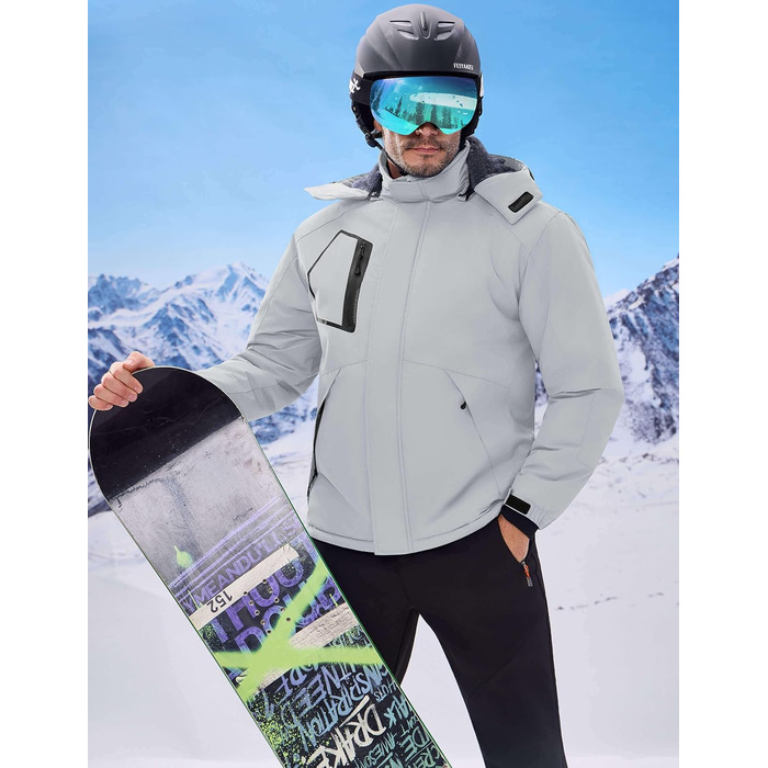 Чоловіча водонепроникна лижна куртка WUFU, тепла зимова модель, вітрозахисний Windbreaker, колір сірий (3XL)