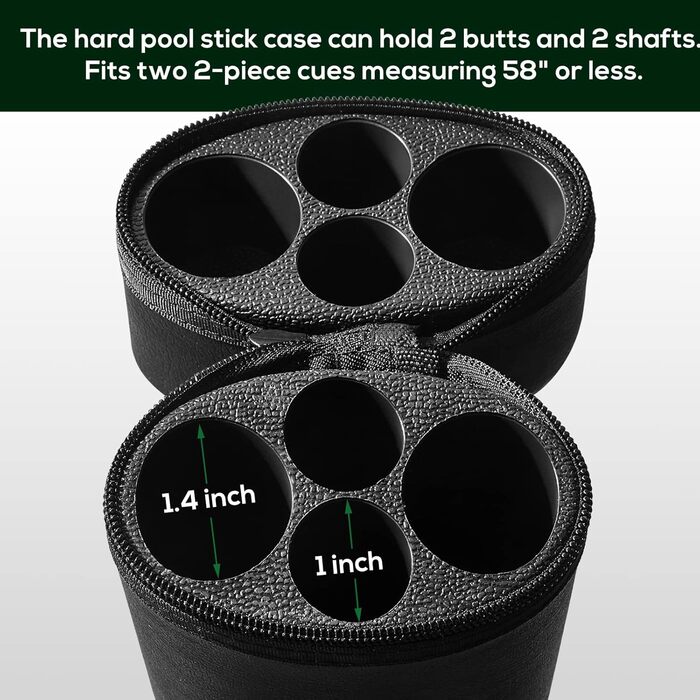 Більярдний кий Deekin 2x2 серія, овальна форма, сумка-чохол з 4 отворами, 2 кубики крейди, чорний колір