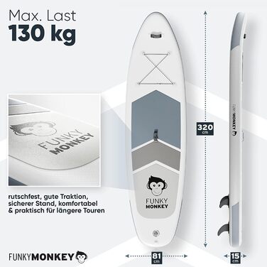 Надувний SUP Board Funky Monkey® | 335x84x15 см | Комплект з веслом, насосом та водонепроникним мішком | Для початківців та професіоналів