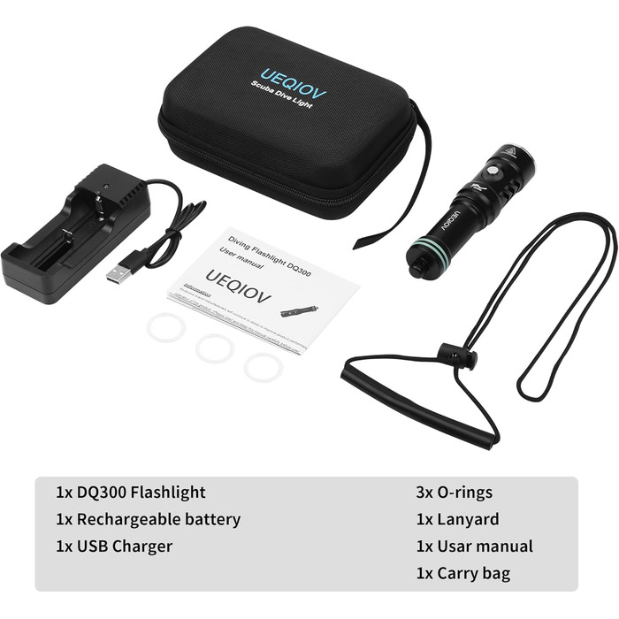 Підводна ліхтар UEQIOV 4000 лм, 4 режими, IPX8 водонепроникний, для дайвінгу